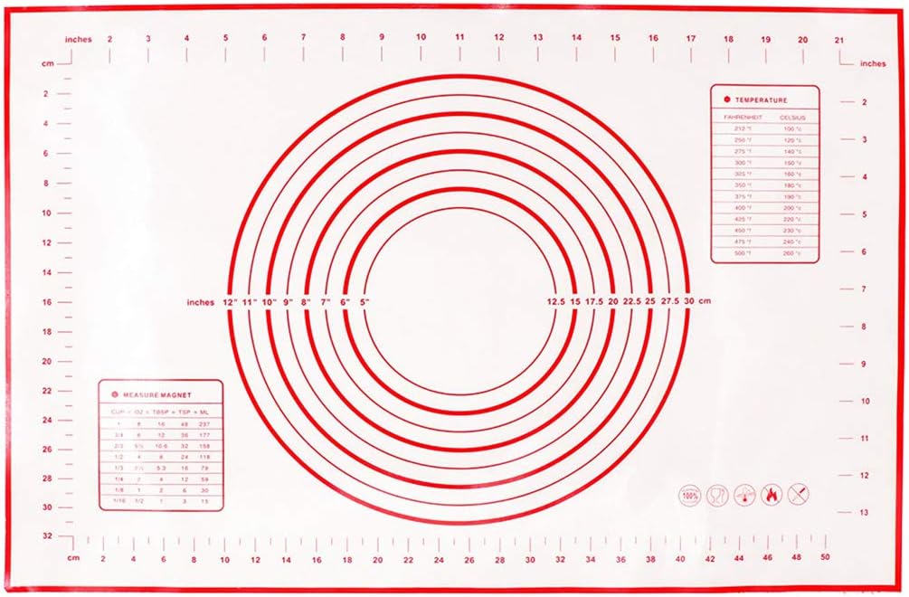 Silicone Pastry Mat Silicone Baking Mat for Pastry Rolling with Measurements Pastry Rolling Mat, Reusable Non-Stick Silicone Baking Mat (Red)