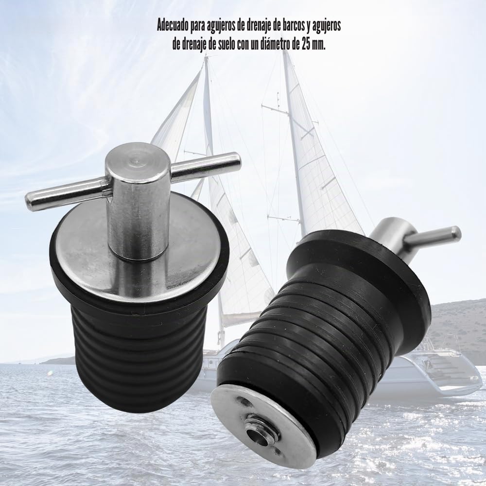2 Tapones de Drenaje para Barco, 23 mm, Acero Inoxidable Con Mango en T para Marino