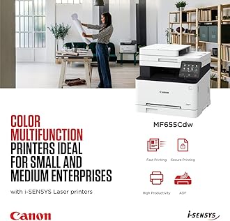 Canon i-SENSYS MF655Cdw Wireless Colour Multifunction Laser Printer - A4, Print, Copy, Scan - 21 ppm print speed, LCD Touch Screen - Wi-Fi Connectivity, Scan to Cloud - Office Printer
