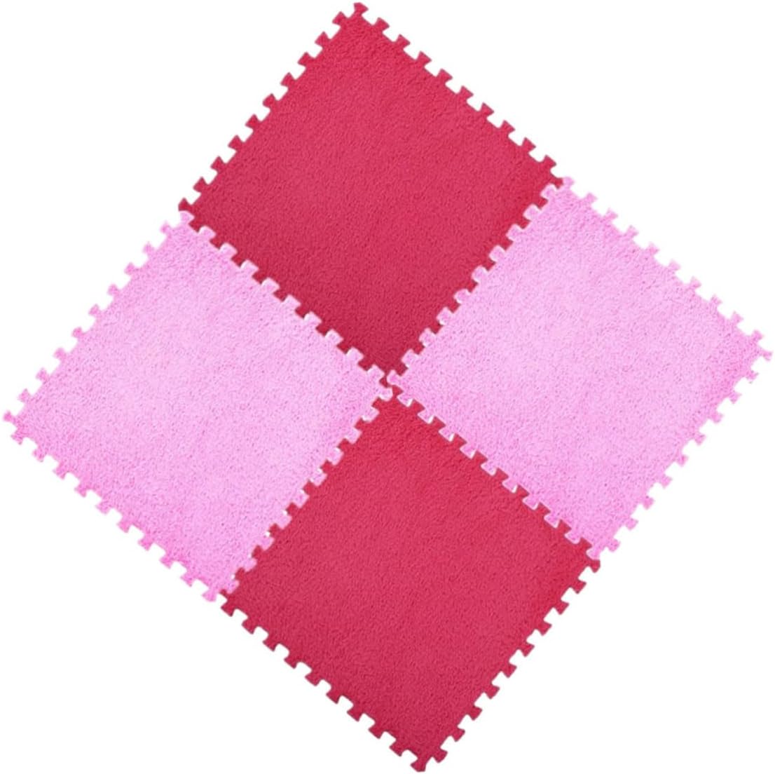 4Pc Interlocking Eva Exercise Mats Rose Red Yoga Mat for Home and Playroom Use Non Slip Cushioning for Adults