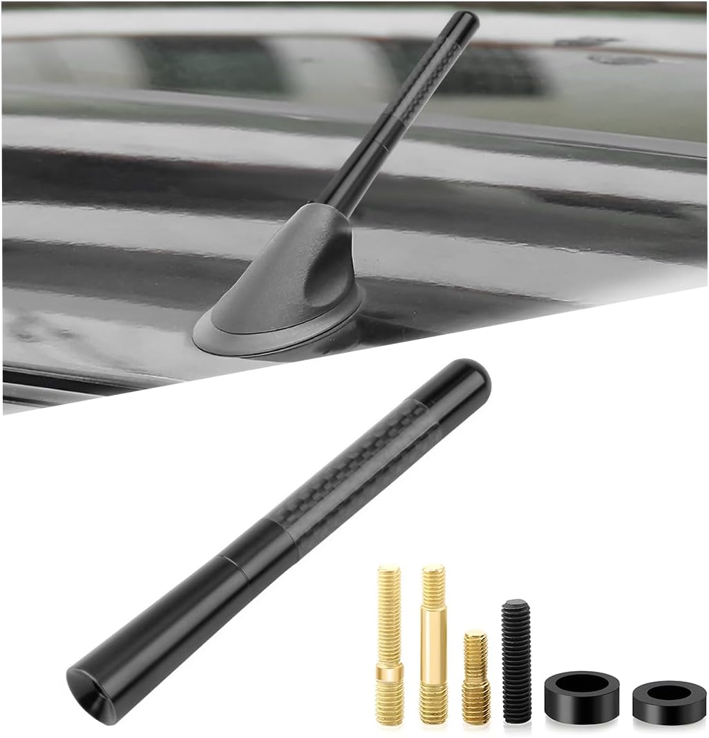 Car Short Antenna, 4.72" Carbon Fiber Antennas Replacement with Aluminum Screw, AM/FM Radio Reception Antenna for Most Cars, SUVs and Trucks, Universal Accessories (Black)