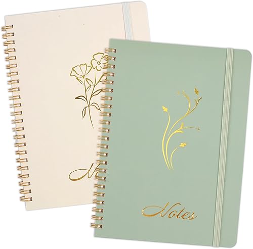 Joyberg Cuaderno estético en espiral, 2 cuadernos bonitos, cuadernos de 8.3 x 6 pulgadas para mujeres, cuaderno en espiral A5 para oficina, escuela,