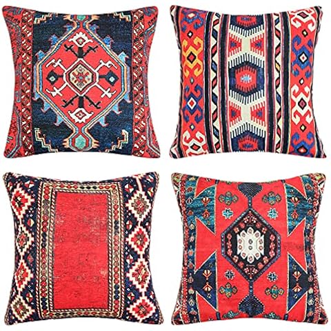Juego de 4 Fundas de Cojín Tribal turca de DakTou Cover