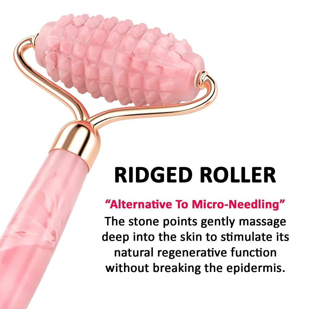 Juego de rodillos de cuarzo rosa con Gua Sha para rostro, natural, auténtico, masajeador de cristal facial, ojos, tonos, firmas, 2 unidades