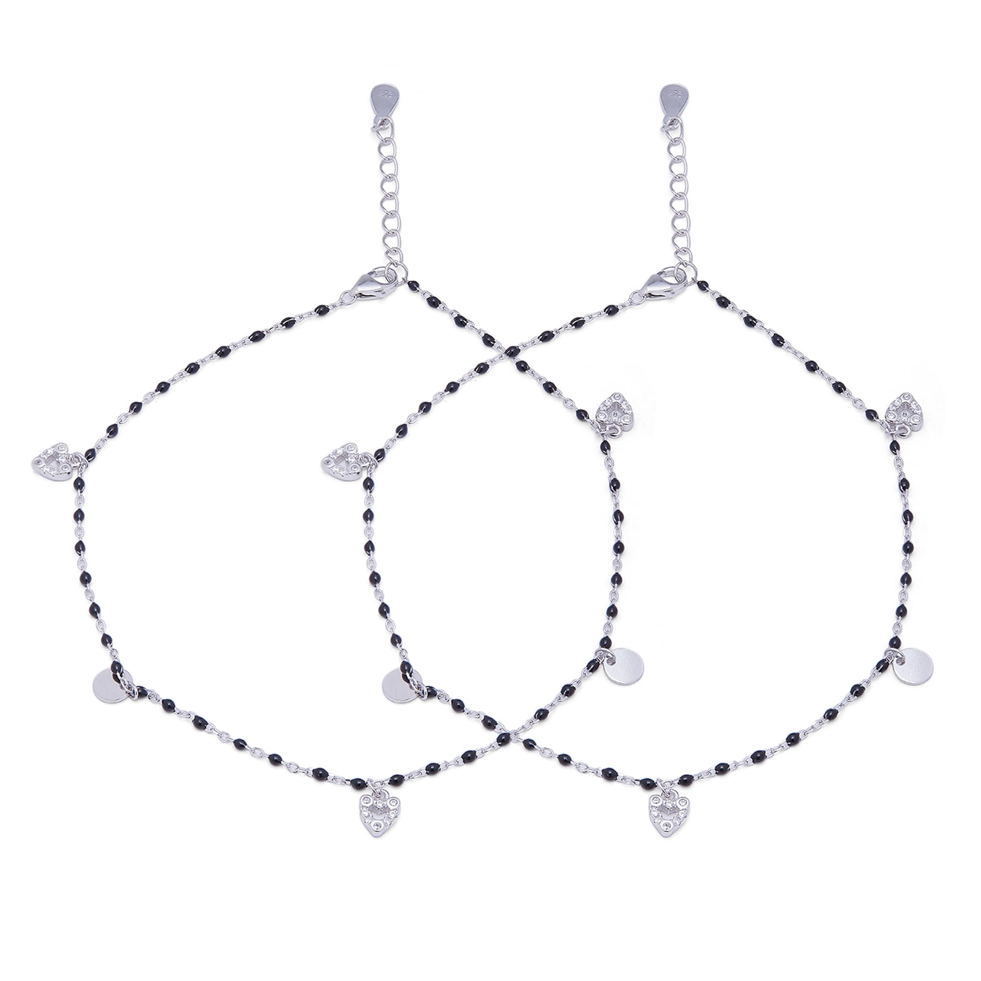 zavya 925 Sterling Silver Designer Heart Drop Rhodium Plated Chain Anklet (Pair) | Gift for Women & Girls | With Certificate of Authenticity & 925 Hallmark-picture-40