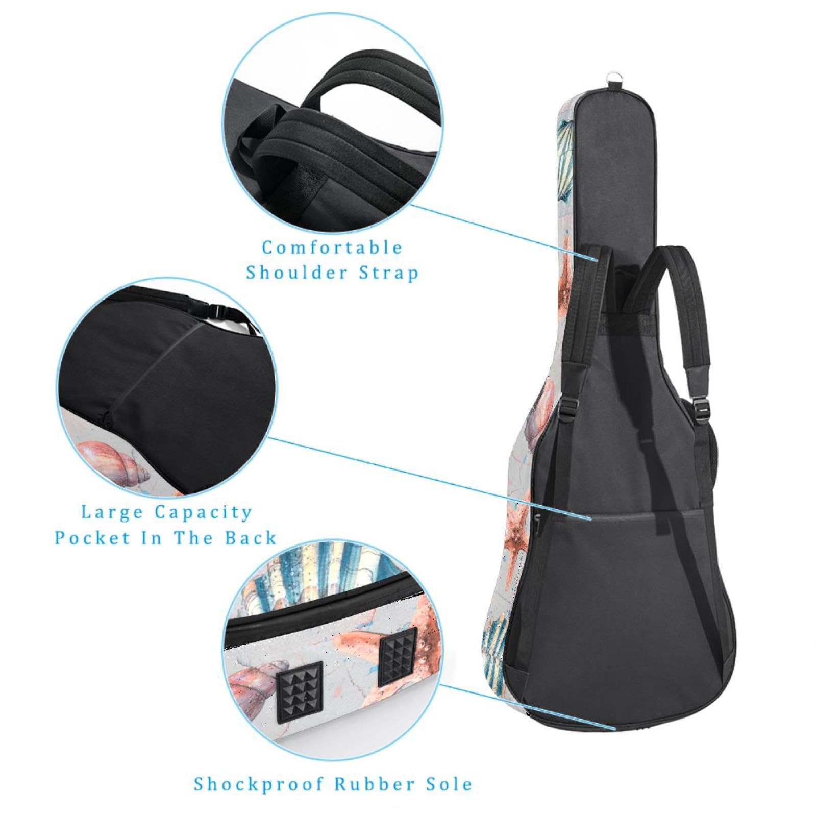 Torba na gitarę akustyczną Wodoodporny plecak na gitarę Gruba miękka wyściełana skorupa Klasyczna obudowa na gitarę, wielobarwny, 42.9x16.9x4.7 in, Organizer do torby