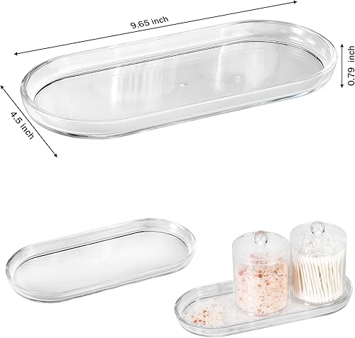Miniatura 7 de SheeChung Bandeja de tocador acrílica, paquete de 2, transparente, 9.65 x 4.5 x 0.79 pulgadas, bandeja Catchall, dispensador de bandeja