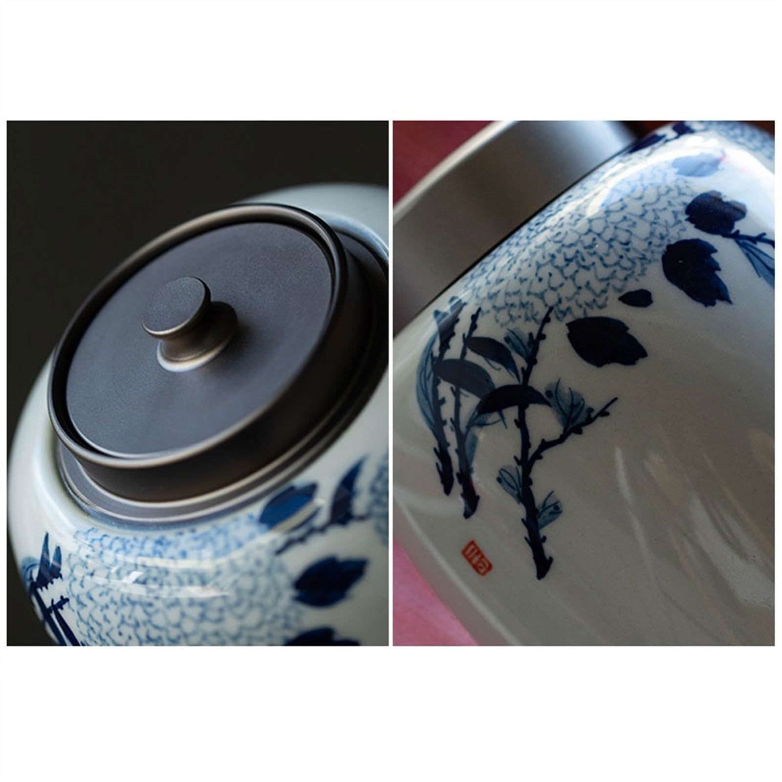 Tarro de Almacenamiento, Tarro de cerámica de Hortensia Pintado a Mano para Almacenamiento de té, Tapa de Aluminio, Tarro con Sello de Marea, Bote de té de cerámica para el ho
