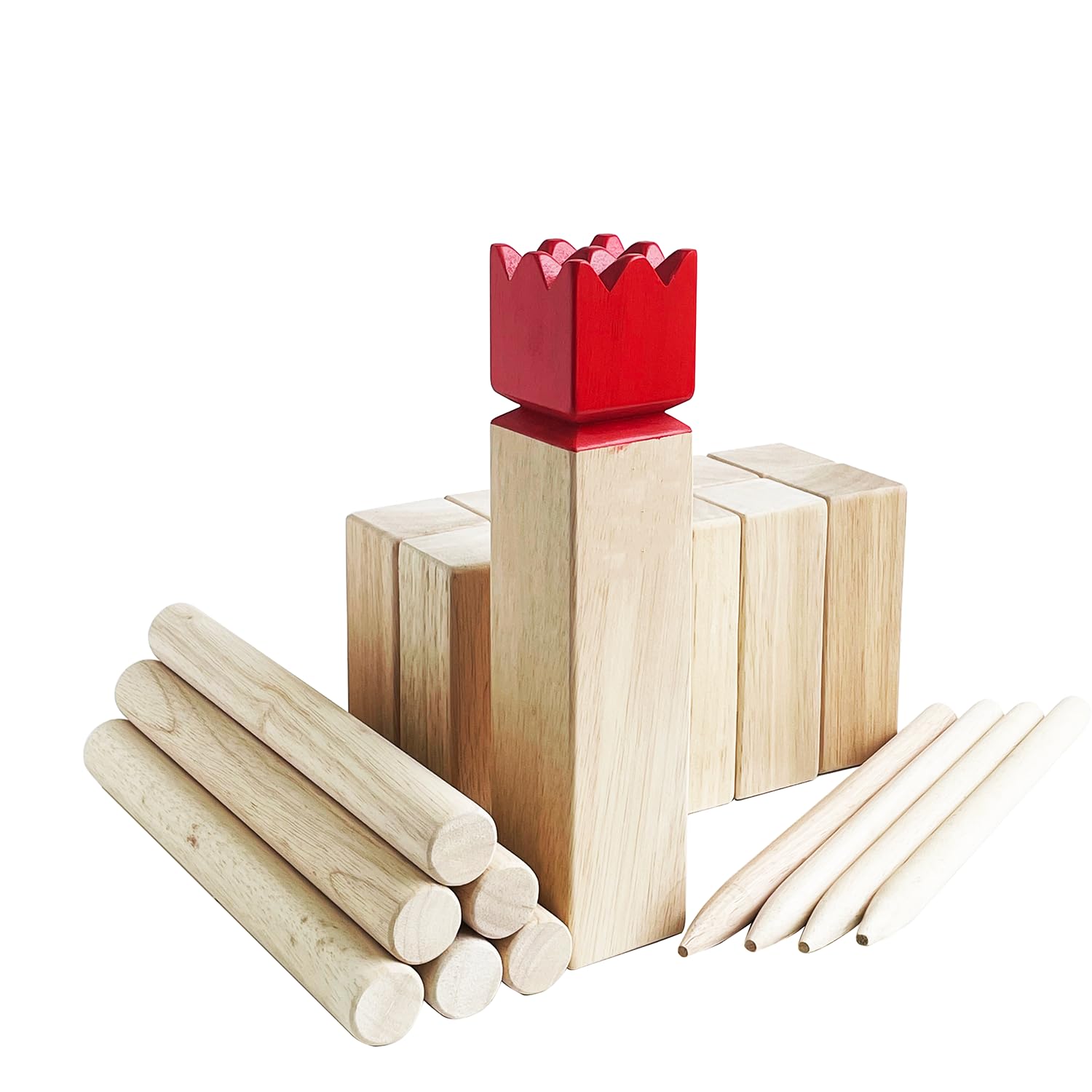 Kubb Outdoor Game | Viking Game Rubber Wood Garden Throwing Toy with Carry Bag (30 x 6.3 x 6.3 cm-King)