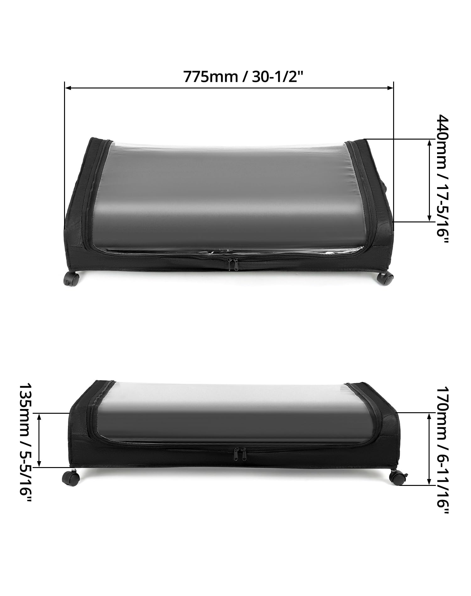 QWORK® Pack de 2 cajas de almacenaje debajo de la cama con ruedas, con tapa transparente y estructura de metal (80x40x18 cm)