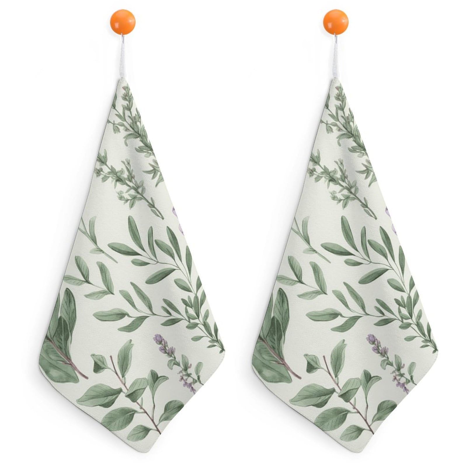 Green Flower Herb Sage Leaves And Branches Washcloth with Hanging Loop Quick Dry Microfiber Hand Towel Highly Absorbent Wash Cloth Reusable Makeup Remover Cloth Soft Feel Fingertip Towel for Bathroom