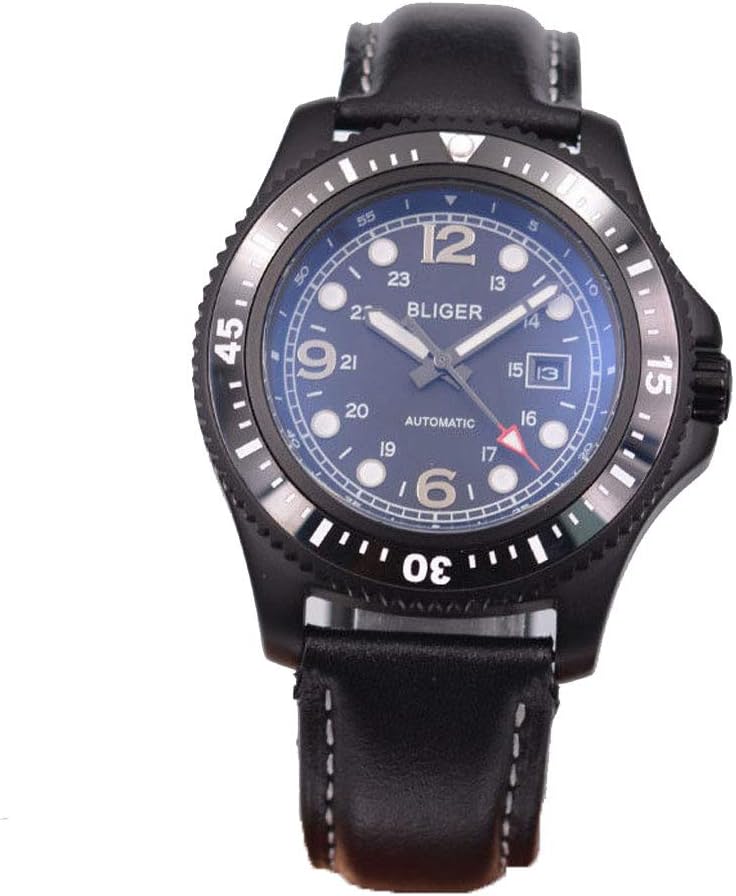 Bliger 44mm Black Dial Ceramic Bezel PVD Coated Case Luminous Japan Miyota Self-Winding Movement Men's Watch