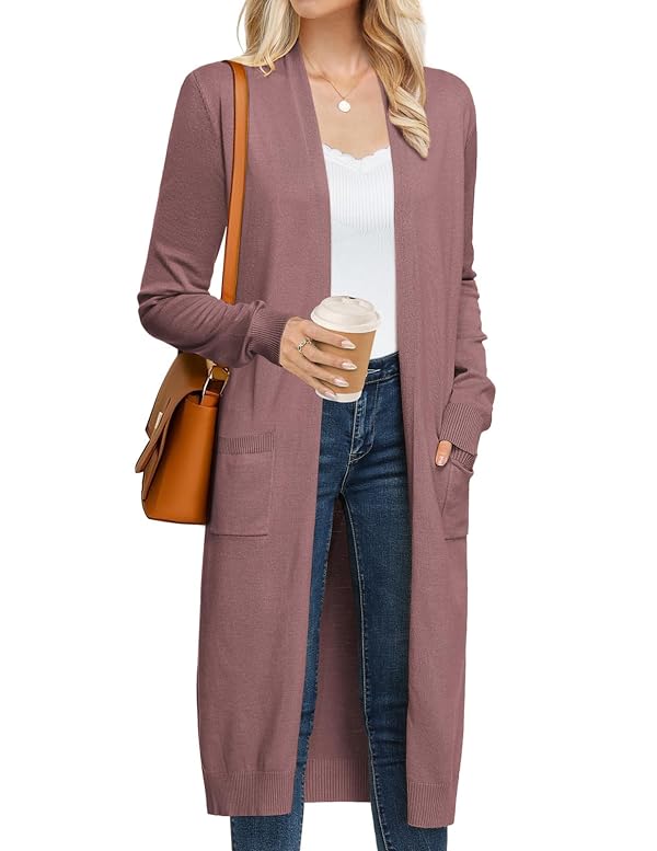 GRACE KARIN Long Sweaters for Women Fashion Clothing Fall Open Front Lightweight Dusters Cardigans for Women Trendy (Gray Pink,S) by GRACE KARIN - Used condition - US$30.39