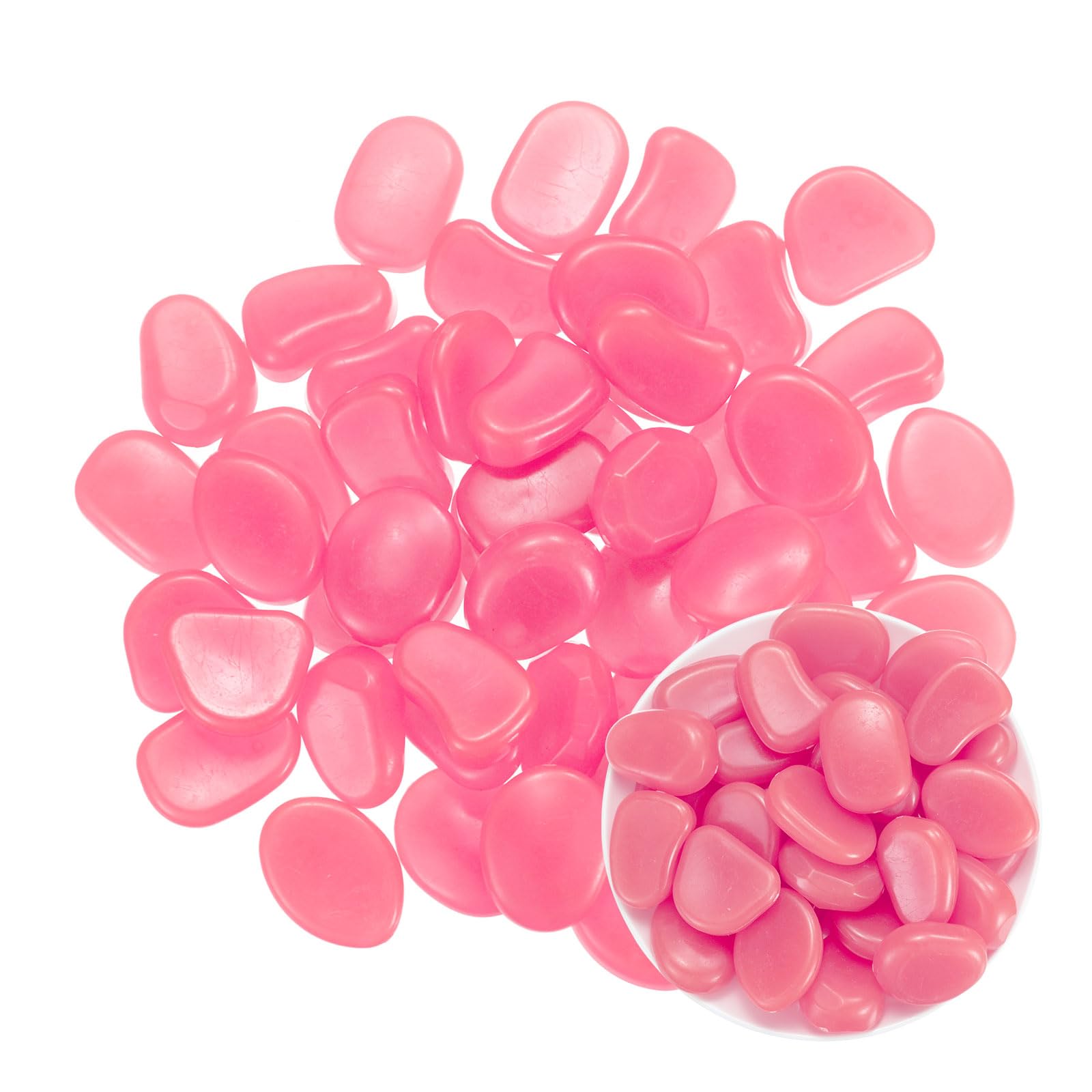 M METERXITY 50-Pack Glow in the Dark Rocks, 1.77" Resin Outdoor Garden Decorations Luminous Pebbles Stones for Garden Plants/Aquarium/Backyard Path, Aquarium Gravel [Pink]