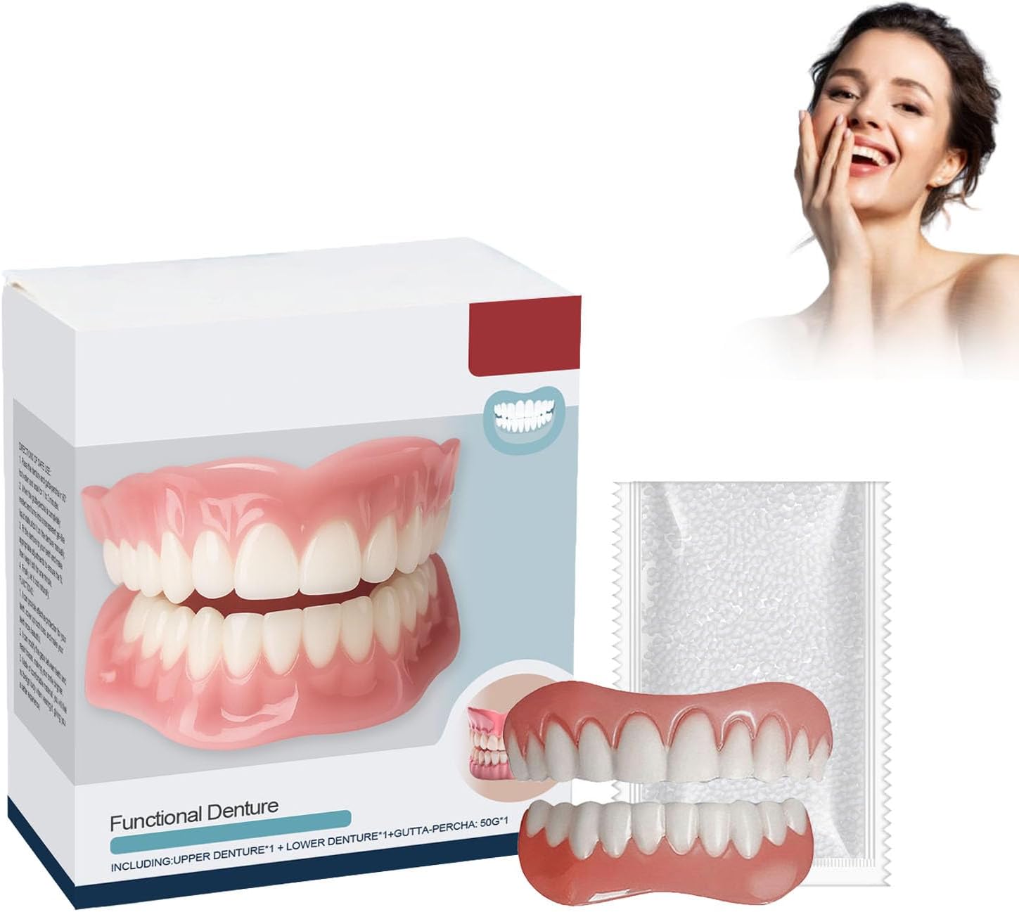Hermsa Multi-functional Shaping Silicone Denture Set - Medical Grade Suction Fit Dentures, Effective Denture Teeth Reline Kit, Complete Full Denture Solution, Easy Use (1PCS)