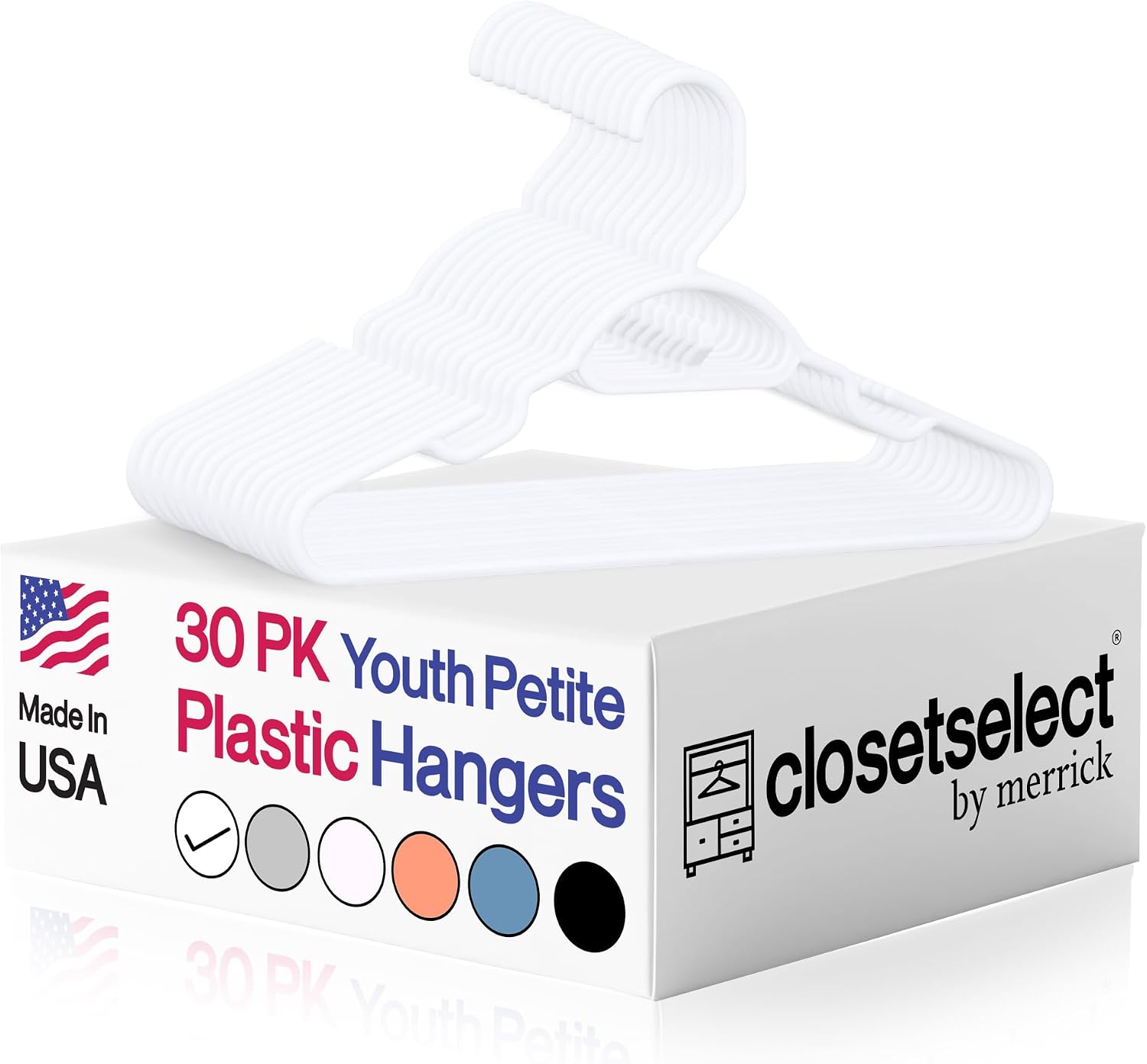 Closetselect Youth Petite Hangers 30 Pack - 13 Inch Plastic Petite & Preteen Hangers for Closet, Good for Children Sizes 4 to 10, Non-Slip Infant Hangers with Shoulder Grooves | White