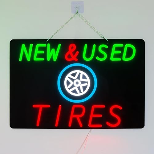 Miniatura 2 de JFLLamp Letreros de neón grandes de neumáticos nuevos y usados para decoración de pared, luces de neón para dormitorio, adecuado para oficina,