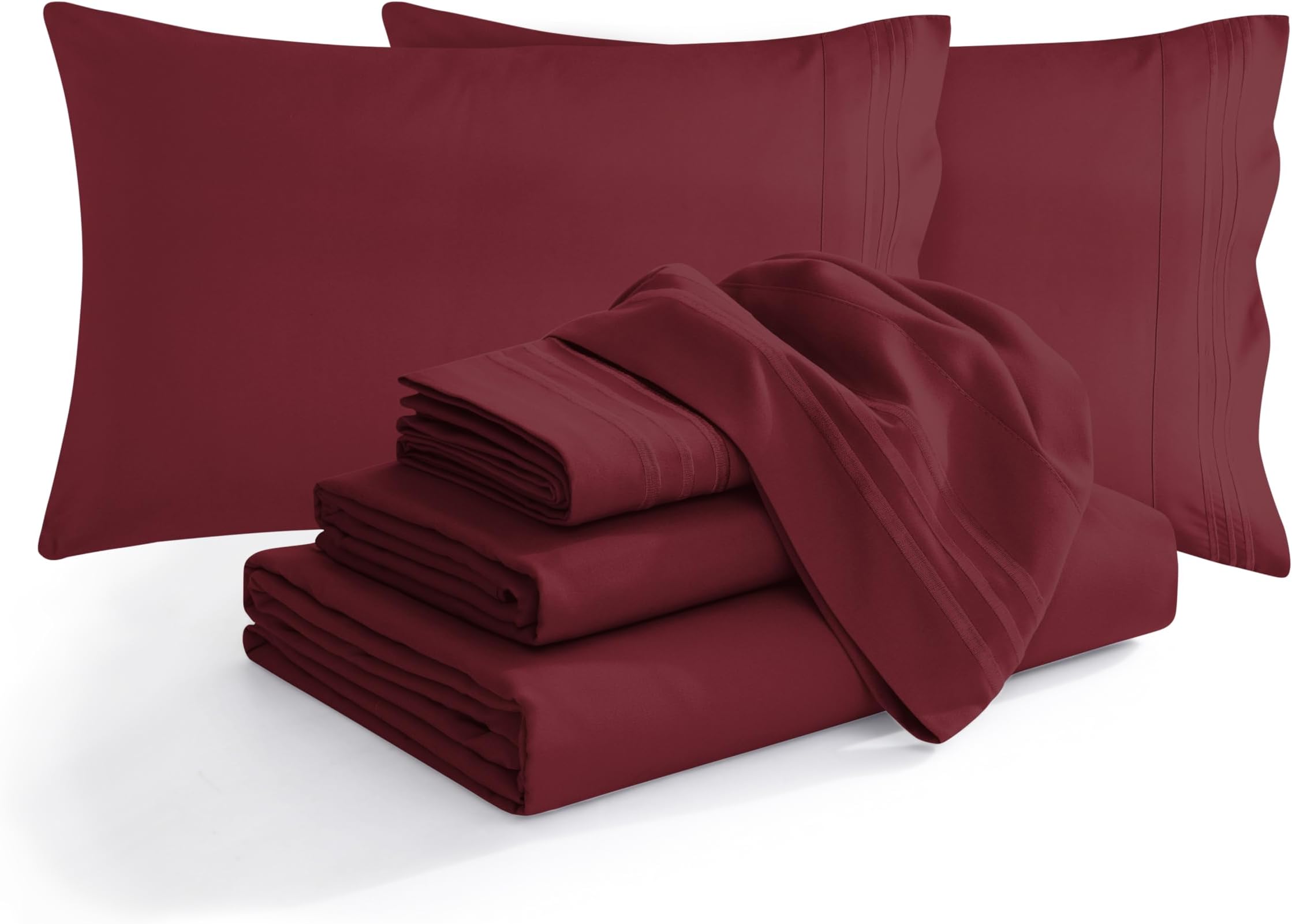 Luxurious Soft 1500 Thread Count Egyptian 6-Piece Premium Hotel Quality Wrinkle Resistant Coziest Bedding Set, Easy All Around Elastic Fitted Sheet, Deep Pocket, King, Burgundy