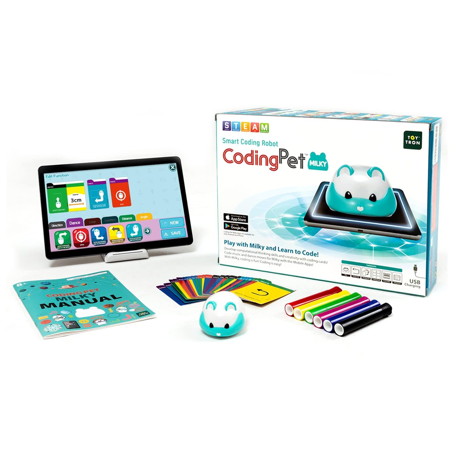 Coding Pet Milky for 6 Ages and Up, 40+ Pieces, Screen-Free Coding Toy for Kids, Educational Interactive STEM Coding Pet, Early Programming Learning, TOYTRON