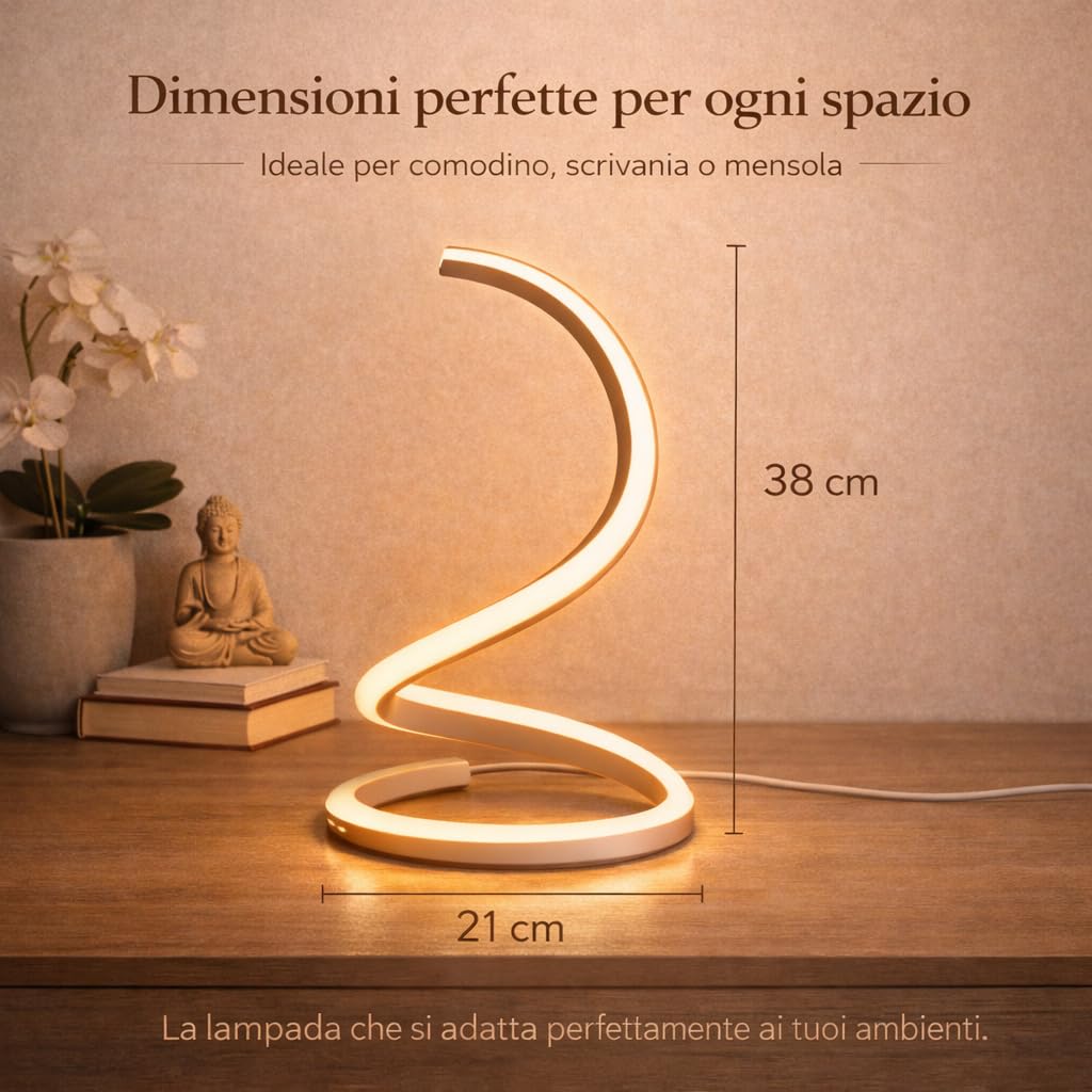 Arcadia Lampada da Comodino LED - Luce Notturna Dimmerabile Bianco Freddo, Naturale e Caldo - Design a Spirale Moderno 3200 Lumen - Abat-jour per Camera da Letto, Scrivania e Salotto (2 Unità)