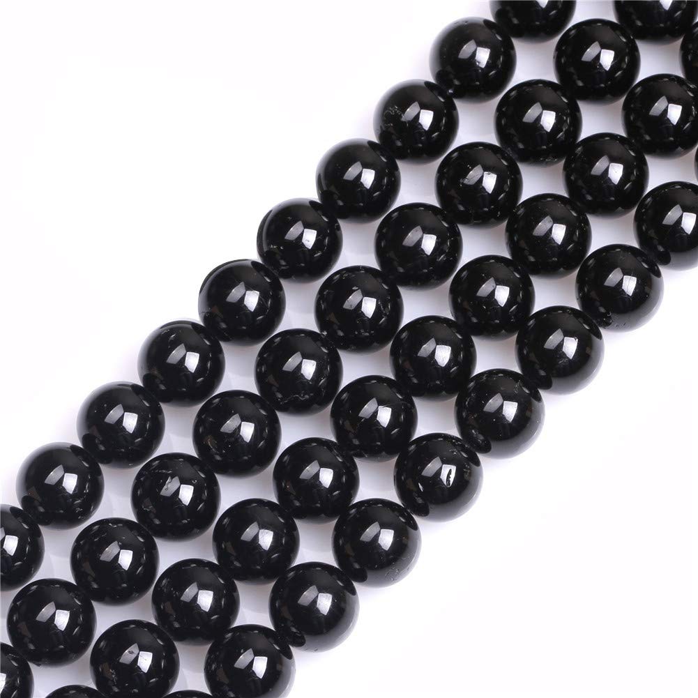 GEM-Inside Natural 10mm Black Tourmaline Round Gemstone Semi Precious Loose Beads for Jewellery Making 15''