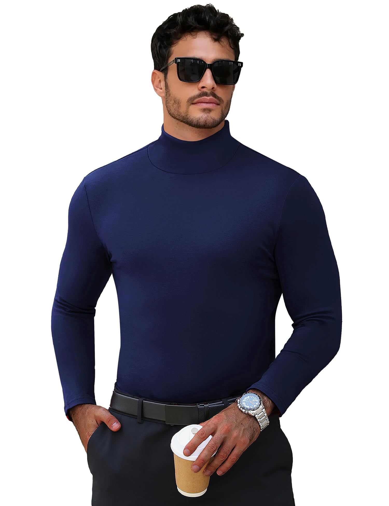 Men's Turtleneck Casual Basic High Neck Long Sleeve T Shirts Half Neck Lightweight Pullover Sweater