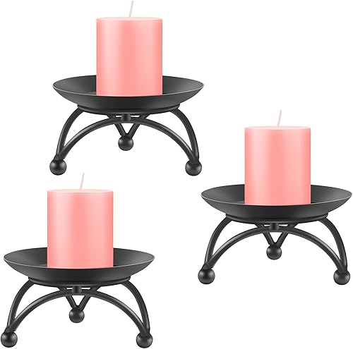 Portavelas de pilar, soporte de vela de hierro, placa de vela, candelabros para velas de pilar, bandeja de vela negra para fiesta, boda, mesa,