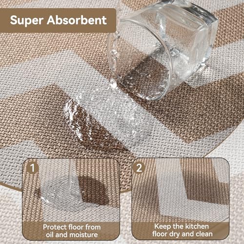 YDKGL Kitchen Rugs Non Slip Washable, Anti Fatigue Cushioned Kitchen Mats for Floor, Super Absorbent Oil and Water Linen-Look Woven Runner Rug, Kitchen Sink Mat Standing Mat, Brown 17