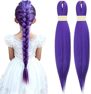 long Purple Braiding Hair Pre stretched Synthetic Hair Extensions for Braids,Yaki Texture Purple Hair Extensions for Stage Party Halloween Costume Cosplay 24 inch