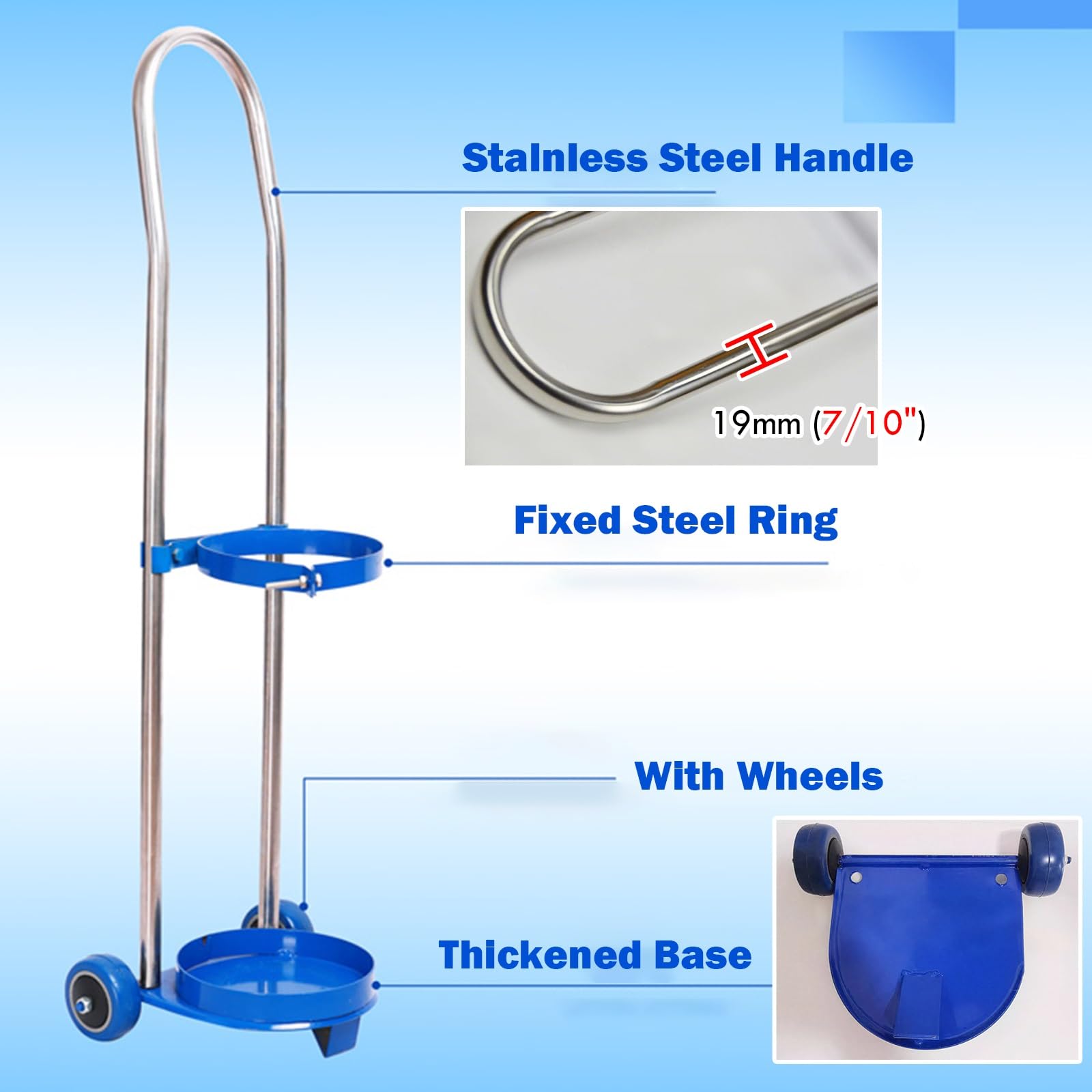 AMUFJJ Gasflasche Halterung Gasflaschenhalter Einzel-Sauerstoffflaschenwagen Größe D/E/M6, Rollender Propan-/Stickstoffflaschenhalterständer Für Krankenhaus/Fabrik/Labor(Height 102cm (3.3ft))