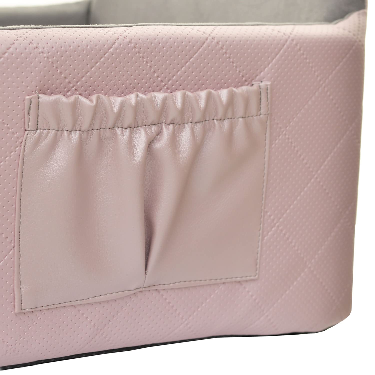 Hunde Auto Sitz, Hundebett 2in1 | Autositz für Hunde, Rückbank, Vordersitz | Universal Waschbar Hundeautositz für Hunde und Katzen | Farbe: Rosa | Kunstleder, Flauschig Plüsch | Große: 48 x 48 cm