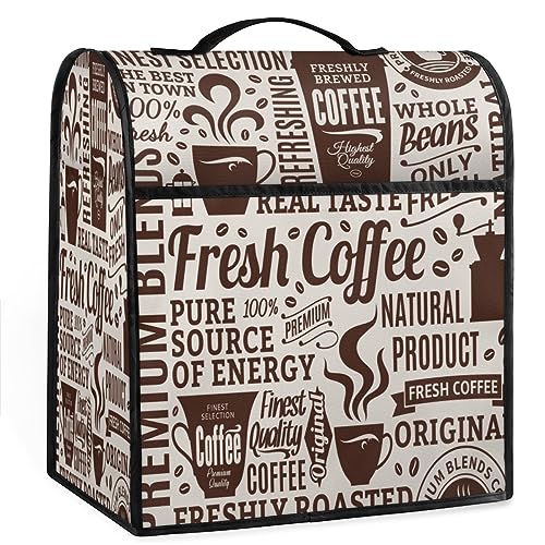 Coffee Shop Theme Stand Mixer Cover Kitchen Appliance Protection Cover Waterproof Dust-proof Cover Organizer Bags with Pockets and Top Handle