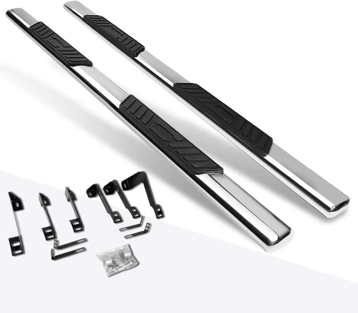 (2Pcs) 5 Inch Chrome Stainless Oval Nerf Step Bars Side Steps Compatible with 99-14 Silverado Sierra Extended Cab