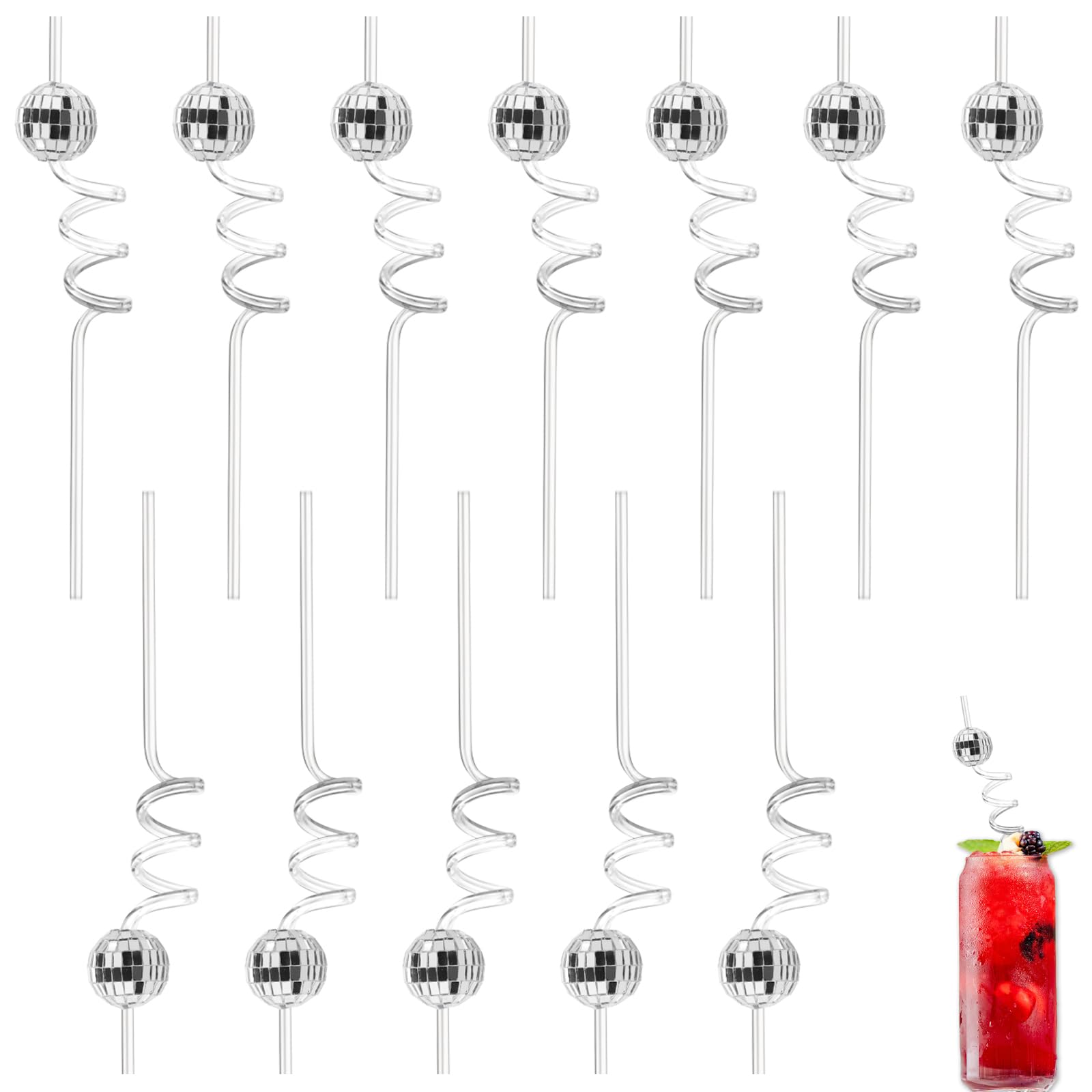 Photo 1 of 12 PCS Disco Ball Straws, Disco Ball Decor, 70s Disco Ball Straws, 1970s Fever Retro Disco Party Decorations