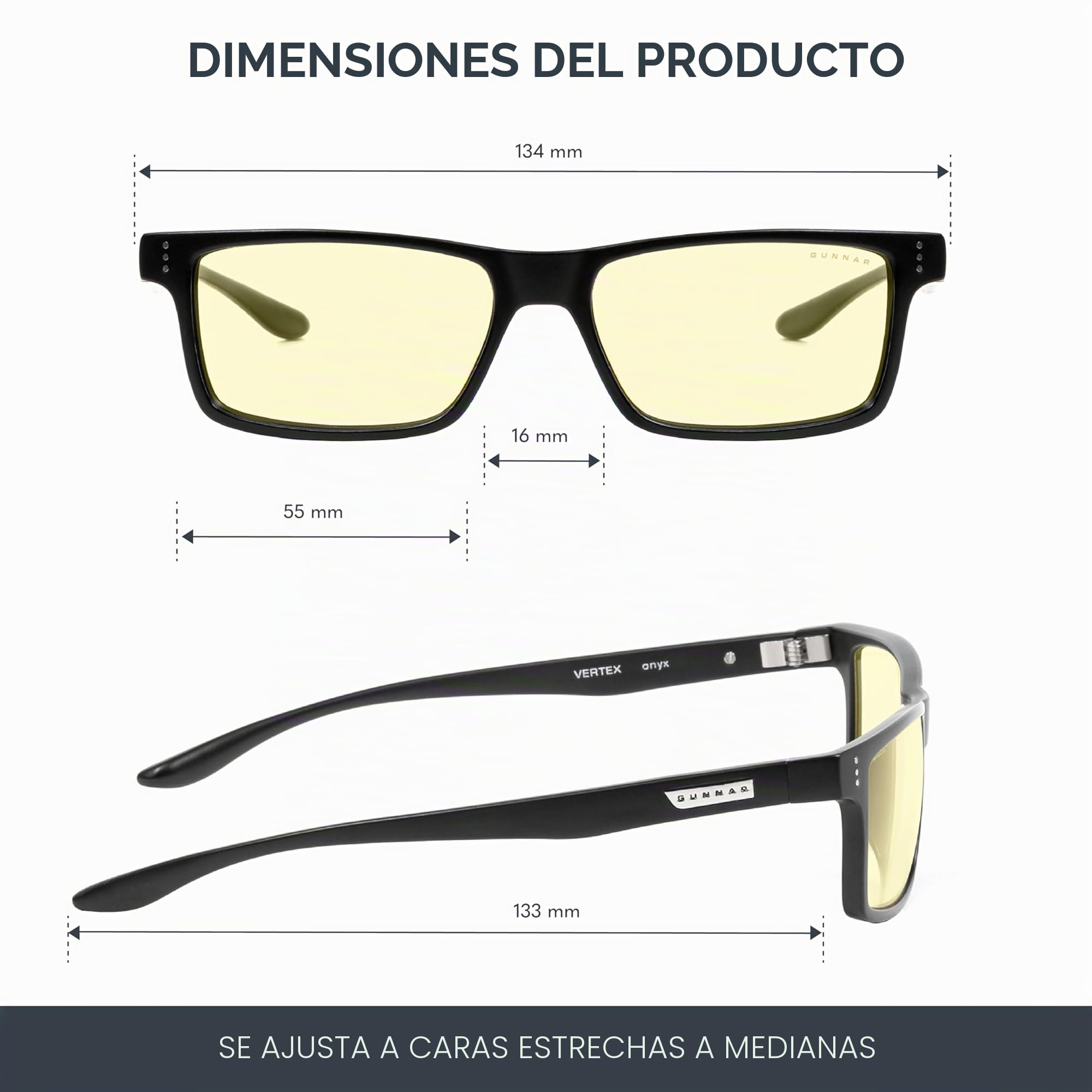 Gunnar Gafas para Videojuegos y Ordenador | Vertex, Color de Montura: Onyx, Tente de Lentes: Ámbar (Bloques 65% de Luz Azul y 100% de UV) | con filtro de Luz Azul | Lente Patentada