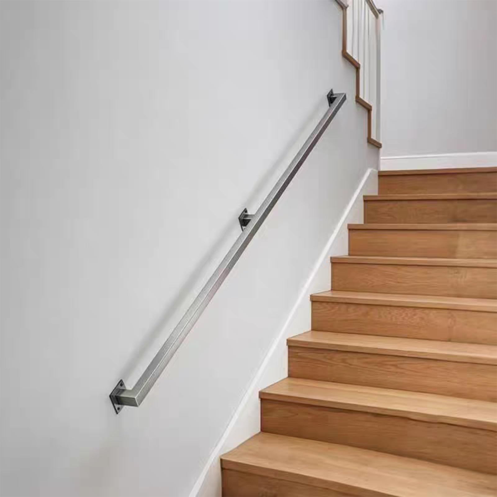 Drsyffsup 1FT - 20FT Metal Hand Rails for Indoor Stairs, Wall Mounted Safety Grab Bars Staircase Handrail - Outdoor Stair Railing for Garage Porch Steps, Banister Rail Kit(19ft/5.7m)