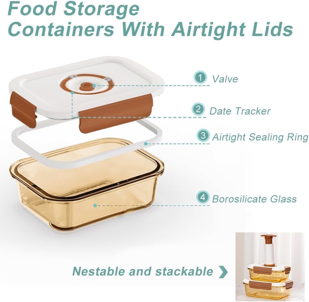 Miniatura 2 de Recipientes de vidrio con sellado al vacío, recipientes de vidrio borosilicato, recipiente al vacío sin BPA para el almuerzo para mantener los