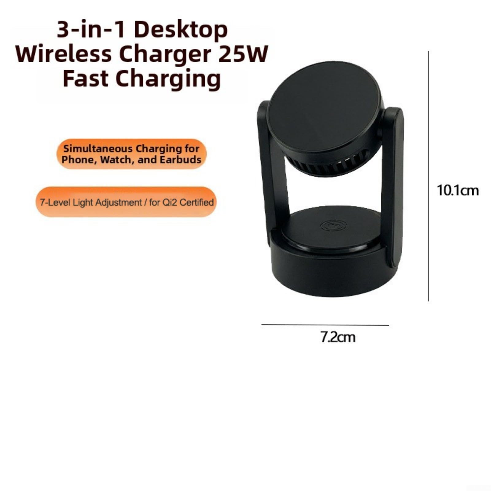 Cargador inalámbrico magnético 3 en 1, soporte de carga rápida de 25 W con rotación automática, para iPhone 16/15/14/13/12, reloj y para AIRPODS, viajes (15 W negro)