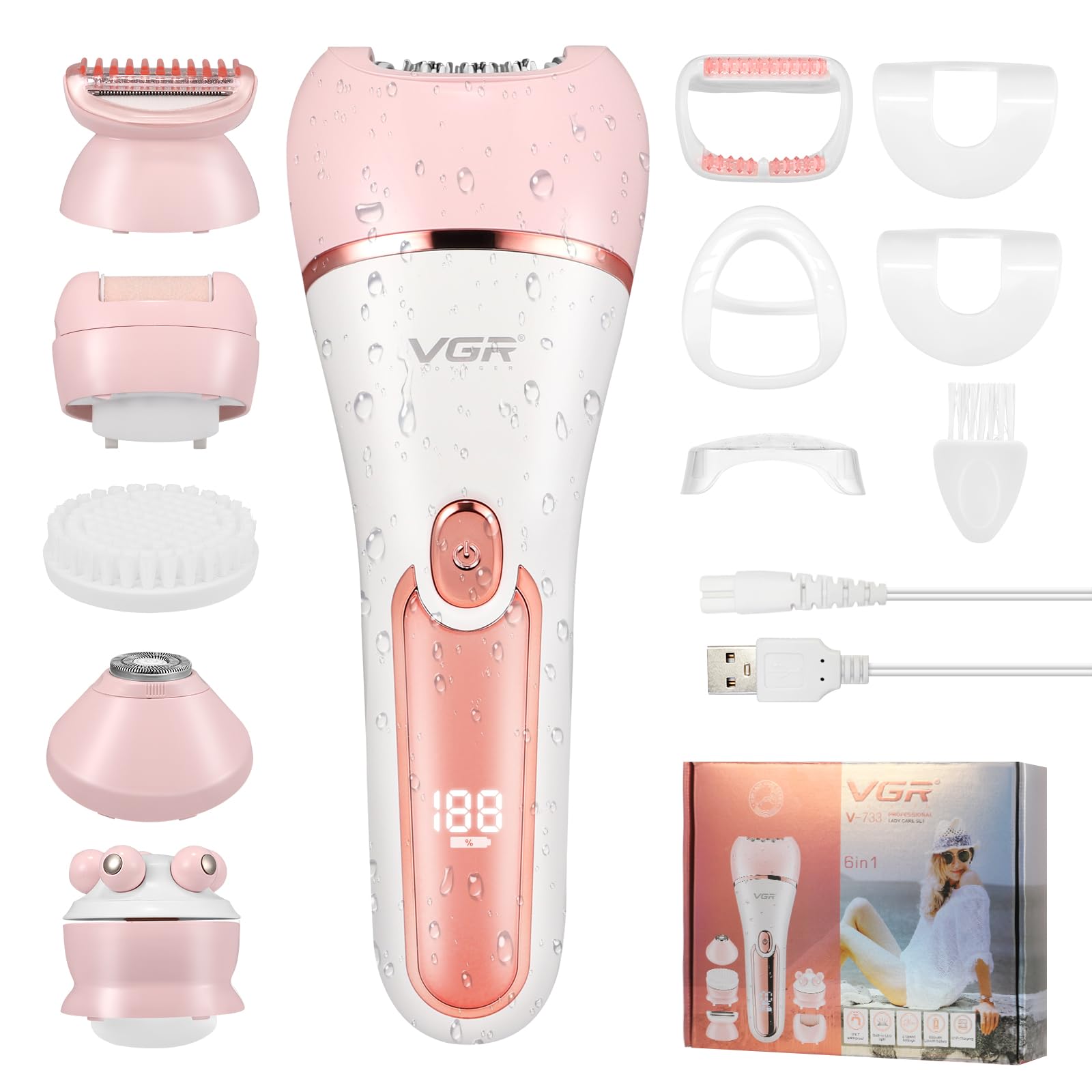 Towwoo Depiladora Eléctrica Mujer, Maquina Depilar Mujer 6 en 1, Recargable e Inalámbrica, Húmedo y Seco Depiladora, Afeitadora Intima Mujer para Cara, Cejas, Axilas, Piernas, Bikini (rosa)