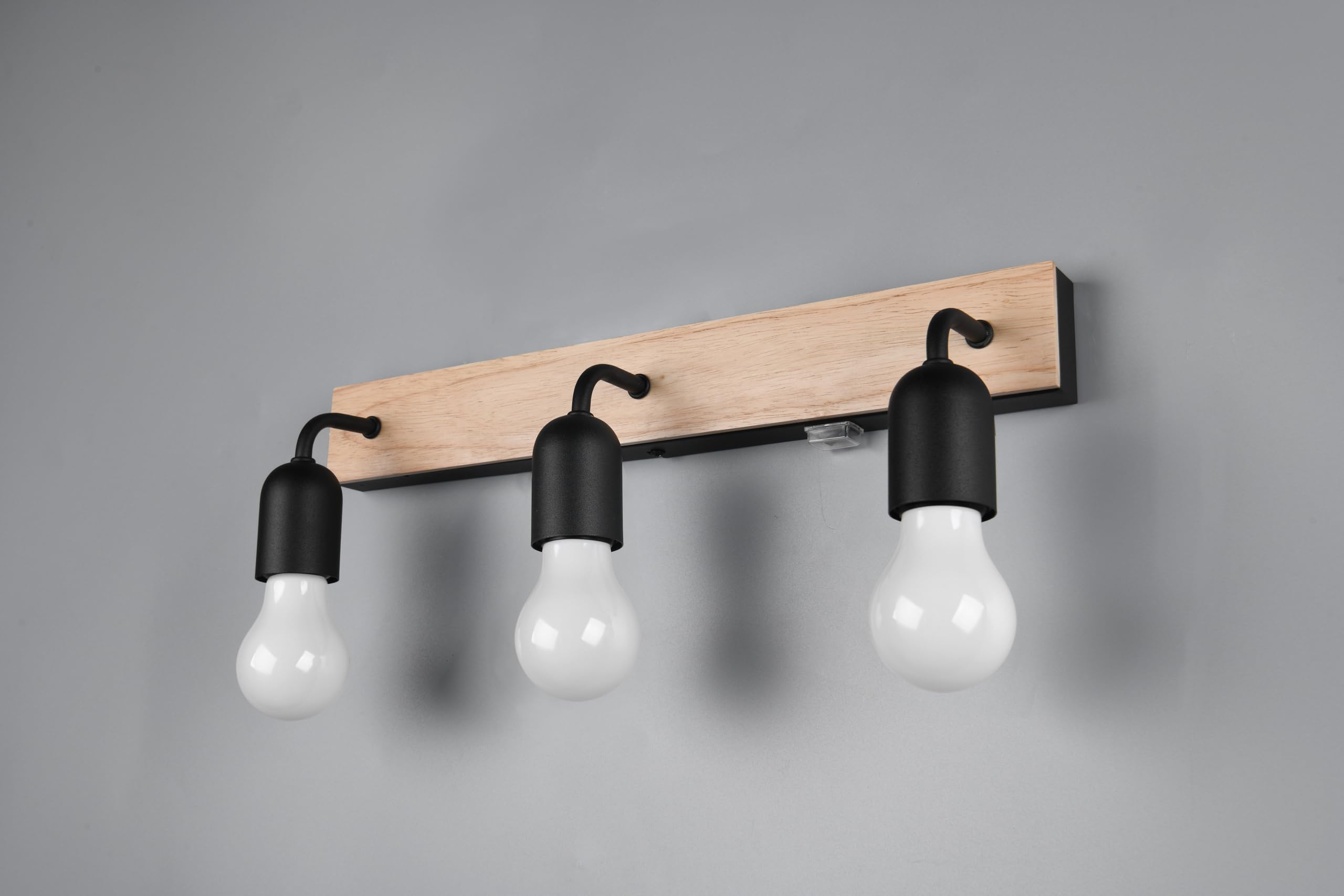 Trio Leuchten Aplique de baño ARTURO 284470332, metal negro mate, madera natural, excl. 3x E27