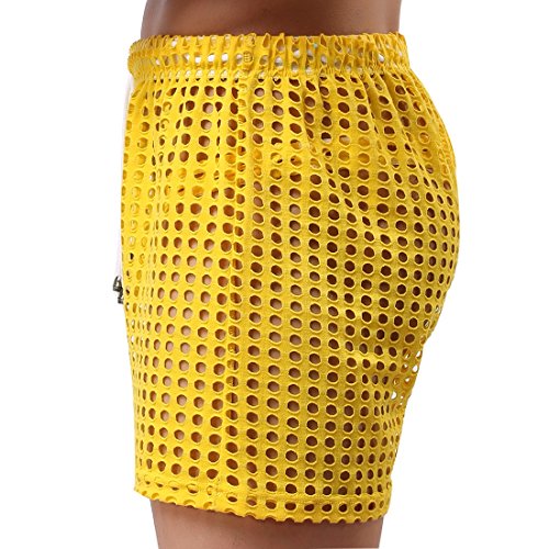 TiaoBug US Mens Hollow Openwork Drawstring Lounge Underwear Boxer Shorts Yellow Size Large2