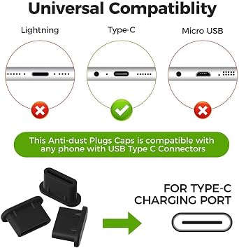 12pcs USB Type C Anti Dust Cap Cover Port Plugs Protector, Silicone USB C Cover Caps, Charging Port Cover Type-C Dust Protectors Stopper with Cleaning Brush for All Type-C Smartphones and Tablets