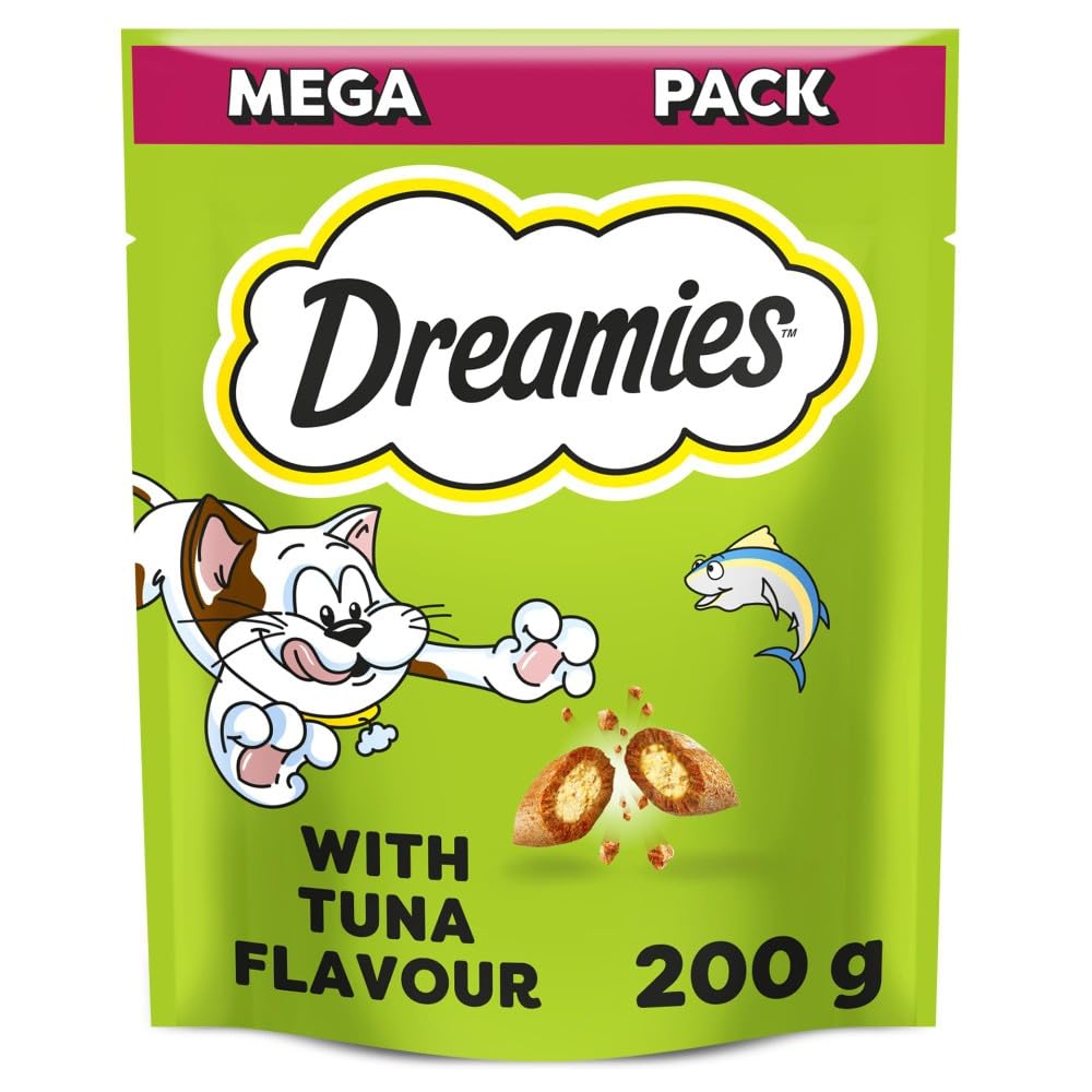 Dreamies Mega Pack Cat Treats, Tasty Snacks with Delicious Tuna, 6 Pouches of 200 g