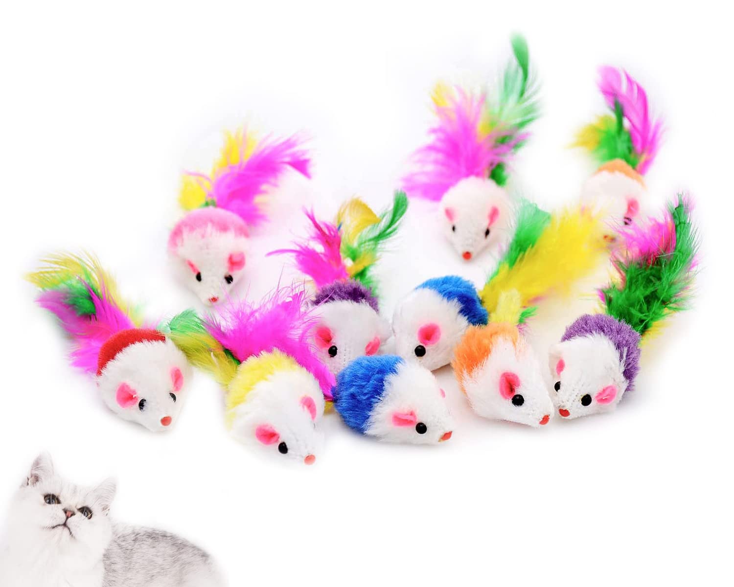 DFsucces Cat Catnip Mice Toys,17 Pcs Cat Mouse Toys,Soft Mouse Toys,Cat Toy Mice Rattle Set,Variety Interactive Cat Toy,with Feather Tail for Kitten(Mixed Color)