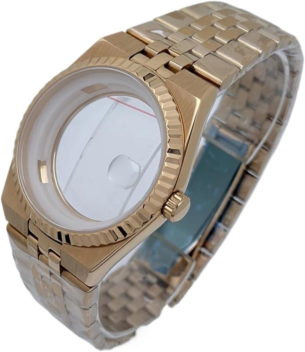1pc 39.5mm Rose Gold Land-Dweller Watch Case with Strap Sapphire Glass 33.8mm Dial Fit NH35 Watch Accessories with Movement(Green S dial 1)