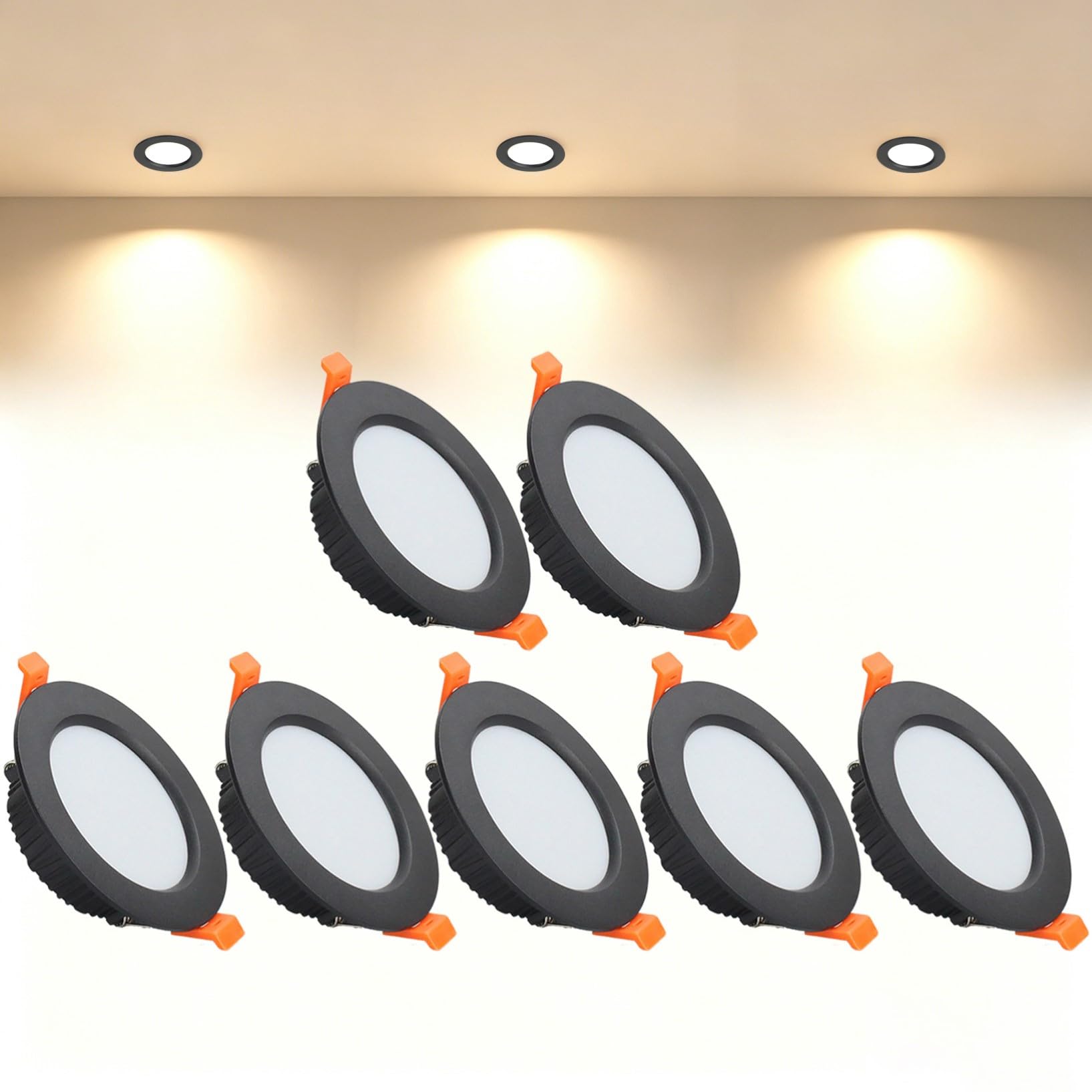 VOGHMOLD 9W Ultra Slim LED Downlight Recessed Ceiling Light 3.5 inch, 3000K Spot Lights Black Aluminum Trim, Cut Φ90-100mm, AC110-240V Panel Lighting for Office Hallway Closet, 7 Pack