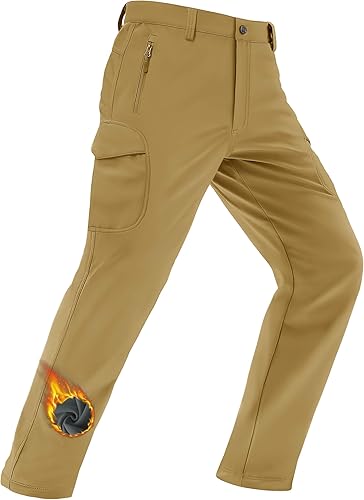 MAGCOMSEN Pantalones de invierno para hombre, resistentes al agua, con forro polar, pantalones de esquí para snowboard, pantalones tácticos