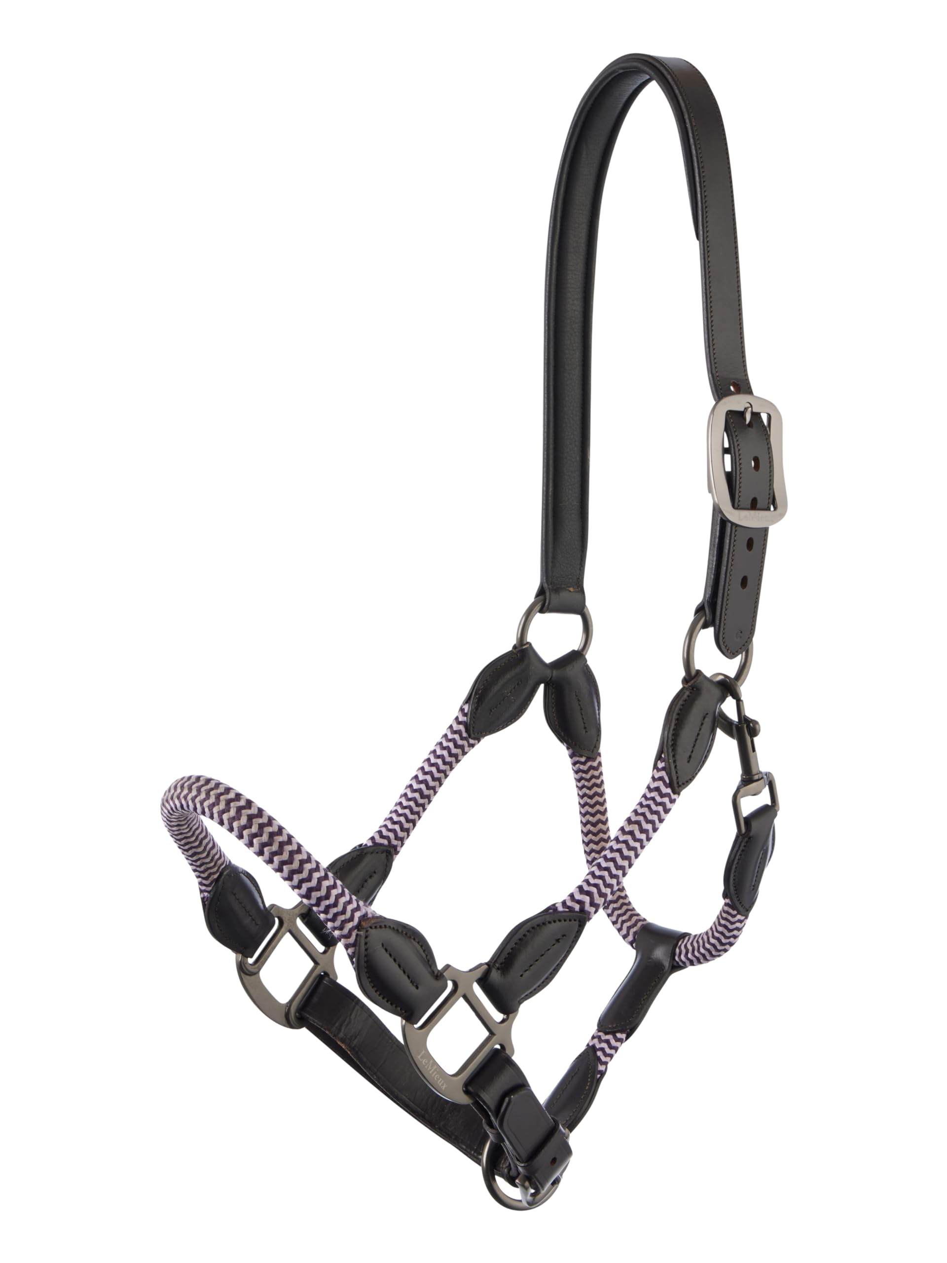 LeMieux Ropella Halter - Luxurious Rope & Leather headcollar - Padded Headpiece - Adjustable Noseband - Lilac - Cob