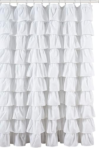 Cortina de regadera blanca con volados