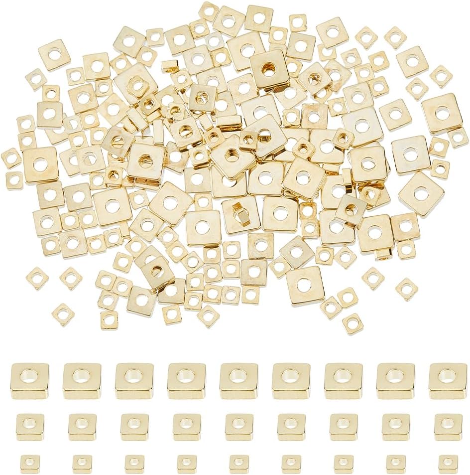 180pcs 14K Gold Plated Spacer Beads 2mm Brass Square Beads Flat Square Spacer Beads Metal Loose Beads for Jewelry Necklace Bracelets Earrings Making DIY Crafts